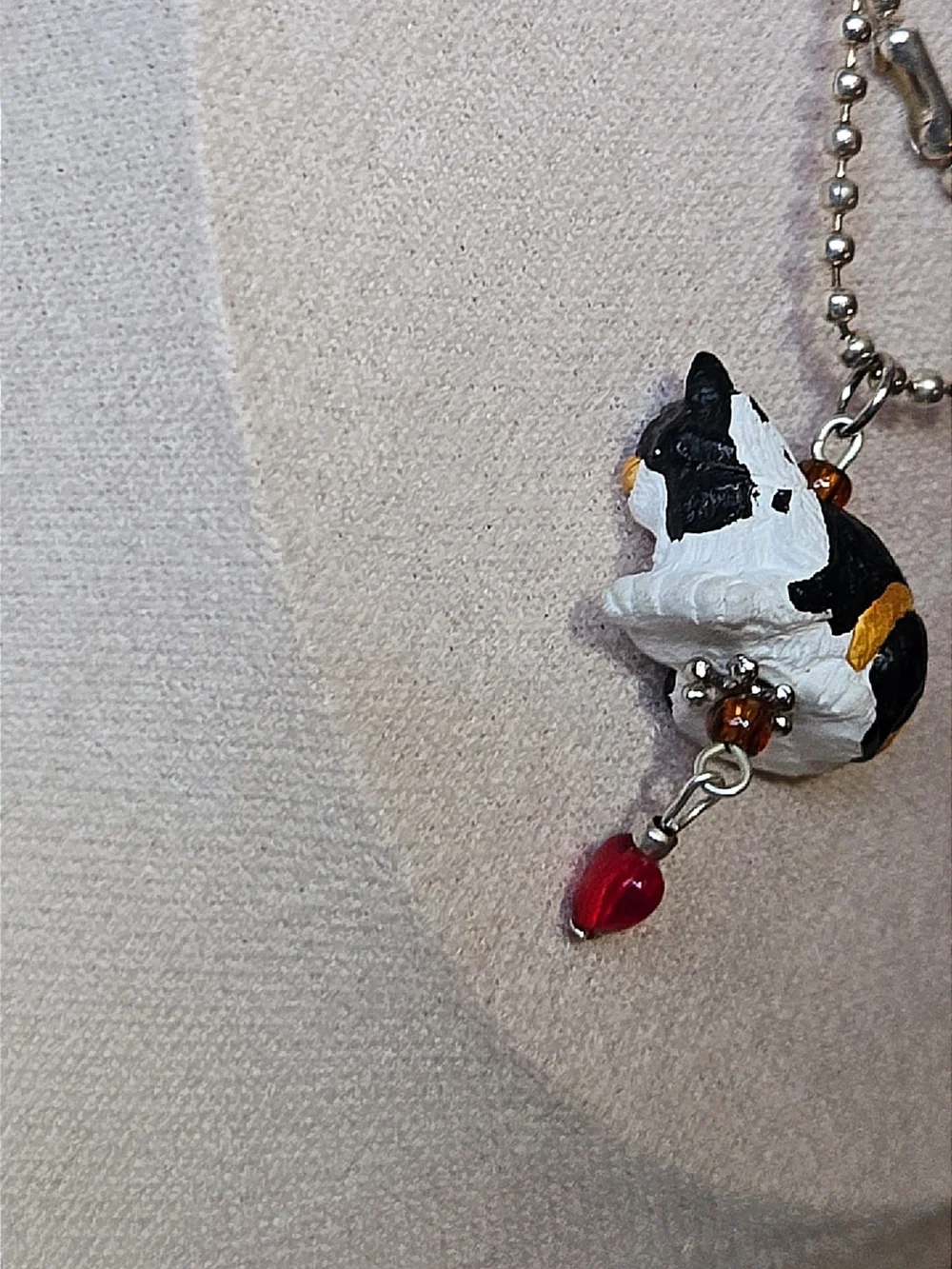 Calico Cat Pendant Necklace with Red Heart Charm - Brand Unknown